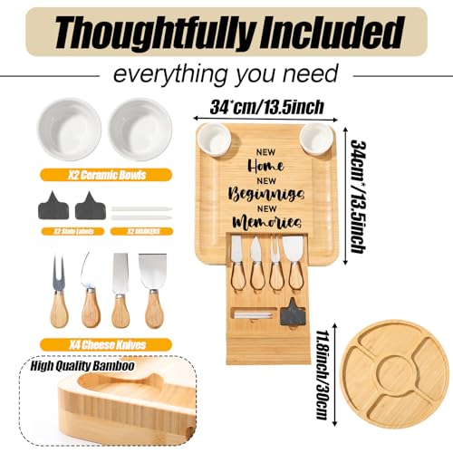 House Warming Gifts New Home Large Engraved Charcuterie Board Set with Utensils Fruit Tray Gifts Ideas for Homeowner Couple Neighbor Home Apartment Wedding Gift - style: Housewarming