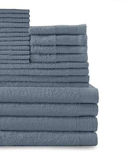 Baltic Linen Multi Count 100% Cotton Towel Set - 4 Bath Towels, 4 Hand Towels, 4 Fringed Fingertips, 12 Washcloths Smoke Blue 24-Piece Set - color: Smoke Blue, size: 4 Bath Towels, 4 Hand Towels, 4 Fringed Fingertips, 12 Washcloths