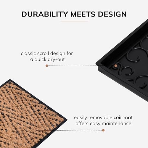 Anji Mountain AMB0BT4F-003 Black Rubber Boot/Shoe Tray with Coir, Fits 4 Pair (46.5" Wide), Tan & Black Insert - color: Tan and Black Insert, size: 46" x 14" x 1.5"