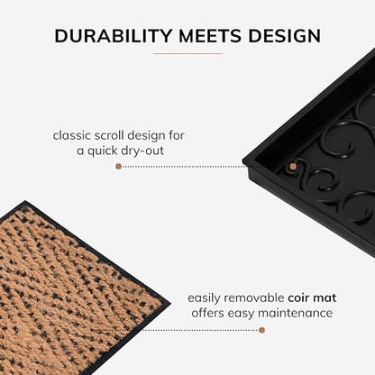 Anji Mountain AMB0BT4F-003 Black Rubber Boot/Shoe Tray with Coir, Fits 4 Pair (46.5" Wide), Tan & Black Insert - color: Tan and Black Insert, size: 46" x 14" x 1.5"