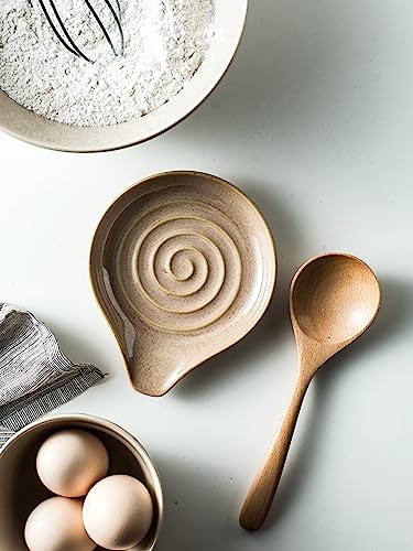 Spoon Holder, Porcelain Cooking Spoon Rest for Stove Top, Large Utensil Rest for Spoons, Ladles, Tongs, Spatula or Kitchen Counter Farmhouse Cooking, Coffee Bar Accessories, 5 Inches (Brown) | 5 Inches Large for Ladles, Spatula, Coffee Spoon, Tong | for K