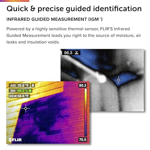 FLIR MR176 - Thermal Imaging Moisture Meter - with IGM (Infrared Guided Measurement), Replaceable Hygrometer, Pin and Pinless | Built-in thermal camera, replaceable hygrometer, IGM guidance, field temp/RH sensor, moisture diagnostics - style: MR176