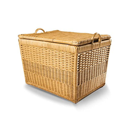 The Basket Lady Lift-Off Lid Wicker Storage Basket, L, Sandstone | Outside: 24.5" L x 18" W x 17.5" H | Inside: 21.5"L x 15.5"W x 14"H - Handcrafted by artisans from natural rattan - color: Sandstone, size: Large