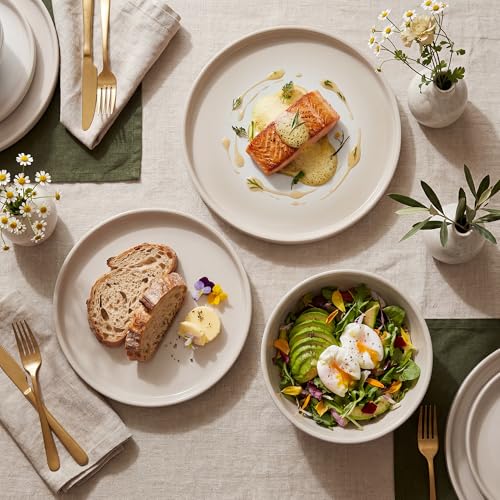 SMIRLY Stoneware Dinnerware Set for 4, 12 pcs Plates and Bowls Set, Cream | Chip and Scratch Resistant, Microwave, Dishwasher & Oven Safe, Non Toxic Plates Set, Ceramic Dish Set for Everyday Meal - color: Cream White