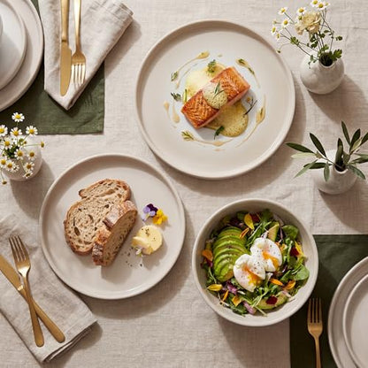 SMIRLY Stoneware Dinnerware Set for 4, 12 pcs Plates and Bowls Set, Cream | Chip and Scratch Resistant, Microwave, Dishwasher & Oven Safe, Non Toxic Plates Set, Ceramic Dish Set for Everyday Meal - color: Cream White