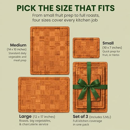 Wood Cutting Boards for Kitchen with Juice Groove, Eco-Friendly Wooden Bamboo Chopping board, Food-Safe, Non Plastic Tabla Para, Carbonized Butcher Block for Meat, Veggies Fruits, Small - style: Small
