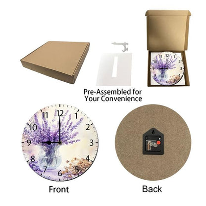 Lavender Wall Clock Silent Non Ticking 10inch Quality Quartz Battery Operated Round Easy to Read Home Office Classroom School Decor Clock Lavender Sign - color: Wallclock02