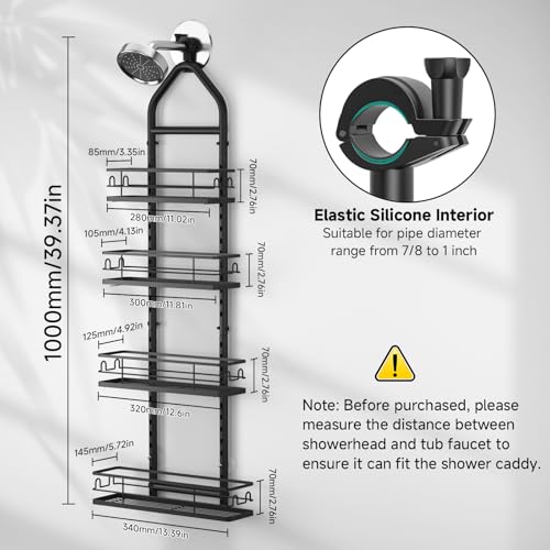 Shower Caddy Hanging Rustproof, 4 Tier Adjustable Hanging Shower Caddy Over Showerhead, No Drilling Handing Shower Racks for Bathroom Shampoo Soap Storage - style: 4 Tier
