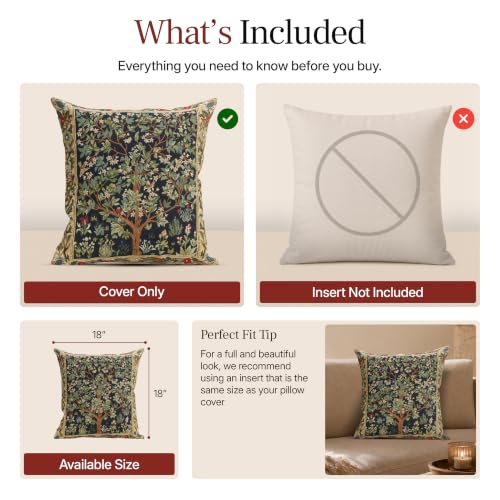 William Morris Tree Of Life III Tapestry Throw Pillow Cover 18 x 18 in - color: Blue Tree