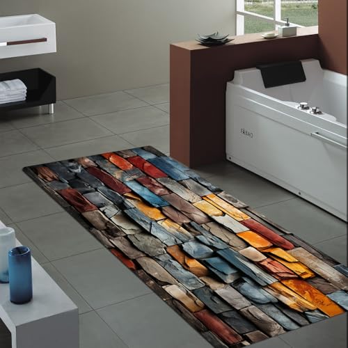 Non-Skid Low Pile Sponge Foam Door Entry Rug for Bathroom Mat,Separate Tub Shower Skid Proof Rugs, Home 3D Optical Illusion Rug Non Slip Bath Mats Welcome Mat 47 x 17.5 inches - color: Multi15