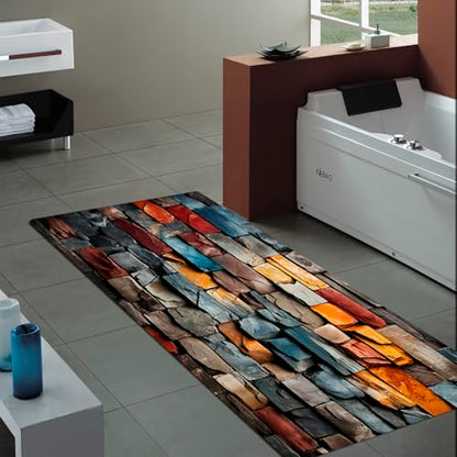 Non-Skid Low Pile Sponge Foam Door Entry Rug for Bathroom Mat,Separate Tub Shower Skid Proof Rugs, Home 3D Optical Illusion Rug Non Slip Bath Mats Welcome Mat 47 x 17.5 inches - color: Multi15