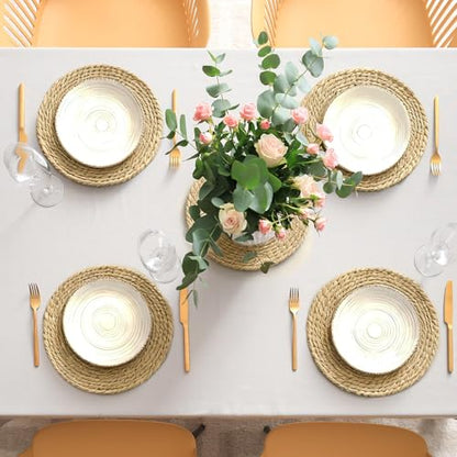 Elcoho 40 Pieces Round Woven Placemats 12 Inch Boho Rattan Placemats Farmhouse Braided Place Mats Woven Plate Chargers Rustic Wicker Table Mats for Dining Table - size: 12 Inch