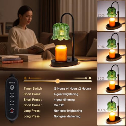 Candle Warmer Lamp Adjustable Timer Electric－Green Flower-Shaped Wax lamp - color: Green