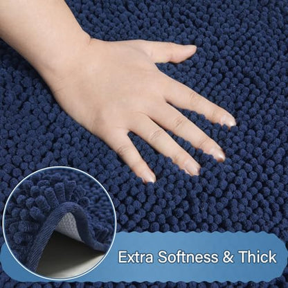 Bathroom Rug Sets 2 Piece, 20"x20" U-Shaped & 21"×34", Navy Blue | Toilet Mat Non Slip Bath Mats Floor Set, Washable Bath Rug Set, Absorbent Soft Bathroom Rug - color: Navy Blue
