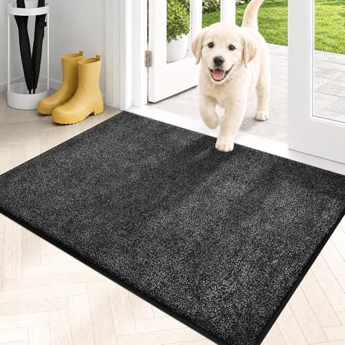 PURRUGS Dirt Trapping Indoor Door Mat, 24" x 35.5", Charcoal | Machine Washable, Non-Slip, Waterproof TPR Backing, Super Absorbent, Low Profile, Entryway Rug for Muddy Paws and Shoes - color: Charcoal, size: 24" X 35.5"