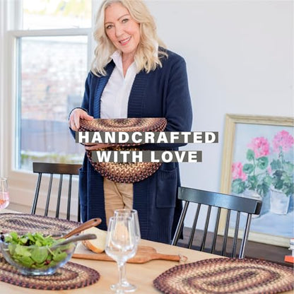 Homespice Prescott Jute Braided Placemats, Rect 13x19 Set of 6 | Black and Red Everyday and Holiday Table Mats, Rich Colors, Reversible, Durable and Easy to Clean - color: Prescott