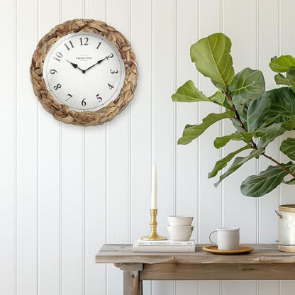 Farmhouse Series, Rustic Woven Clock | 10.5-Inch Natural Woven Water Hyacinth/Seagrass Wall Clock, Wall Art for Home & Farmhouse Decor - size: 10.5 inch