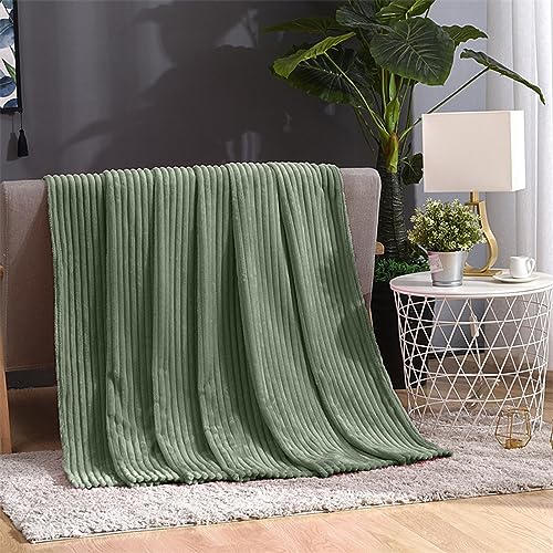 Cozy Super Soft Throw Blankets for Bed, 80x60 Inches Queen Size Solid 3D Ribbed Decorative Fluffy Blanket for Sofa Living Room, Lightweight Plush Fuzzy Warm Flannel Blankets for All Season Use - color: Green