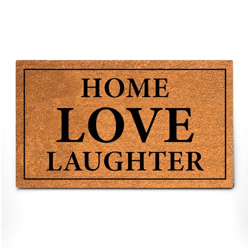 Coconut Coir Home Entrance Door Mat – 17.5" x 30" | Home Love Laughter Heavy-Duty Doormat for Indoor & Outdoor Use | Durable & Eco-Friendly - color: Home Love Laughter