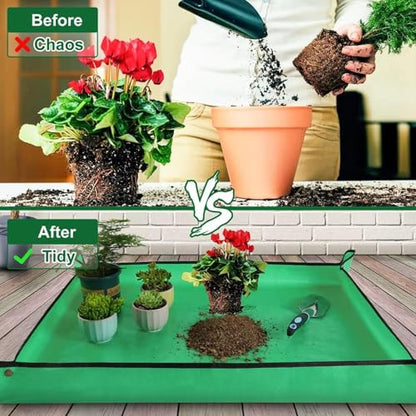 27.5" X 39.4" Large Repotting Mat Waterproof Gardening Mat for Indoor Plants, Foldable Transplanting Dirt Control Portable Potting Tray for Plant Lovers Gardening Gifts