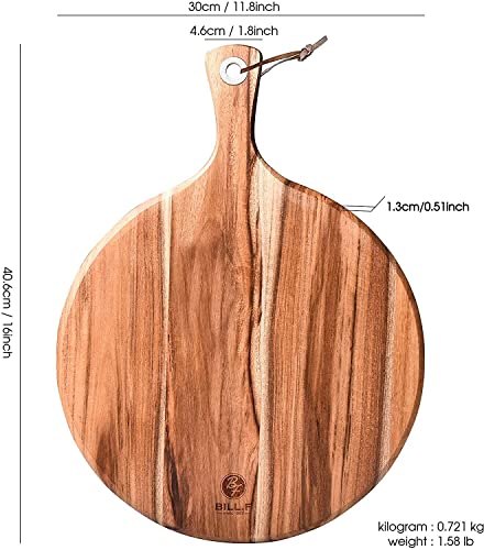 BILL.F Acacia Wood Pizza Peel,12” Cutting Board, Cheese Paddle Board, Bread and Crackers Platter for Serving and Minor Food Prepare with Handle - 16 x 12 x 0.5 Inch - style: 12 inch