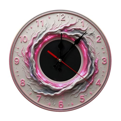 Wall Clock， Abstract Galaxy Pink Non Ticking Wall Clocks Battery Operated， Pink Wooden Wall Clocks for Kitchen， Living Room， Bedroom， Office， Bathroom Decorative 25 * 25cm - color: Style-9