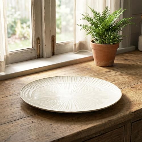 11.7-inch Ceramic Dinner Plate Set of 4, Ceramic Salad Plate Set, Retro Cream-Style Dinner Plate,Suitable for salads, appetizers, snacks, and sushi，Oven and dishwasher safety - color: White 7