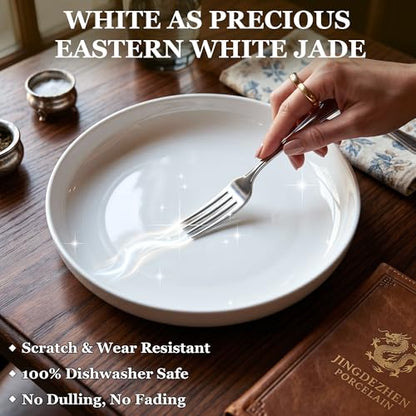 Pasta Bowls Set of 6, 8.8" 37oz Salad Serving Bowls | White Ceramic Soup Bowls Wide and Shallow Plate Bowls Set,Microwave and Dishwasher Safe,Gift Packaging