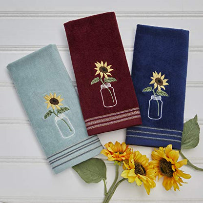 SKL Home by Saturday Knight Ltd. Sunflower In Jar 2 Pc Hand Towel Set, Wine - color: Sunflower in Jar, Wine