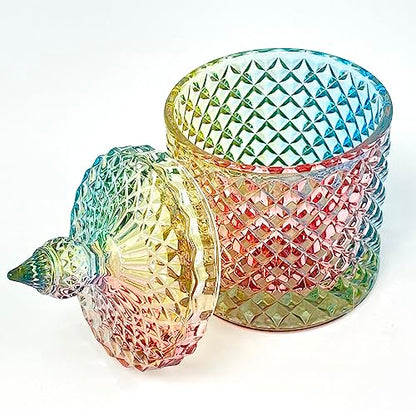 Colorful Crystal Glass Candy Snack Barrel Storage Jar Embossed Luxury Cookie Buffet Canister With Lids Jewelry Box Jar Biscuit Containers - color: Small Cylinder