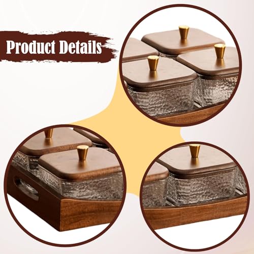 Divided Serving Tray with Lid, Made of Glass and Wood, Snack Bowl with Compartments for Fruit, Nuts, and Sweets. and Practical for Kitchen, of, 6 Compartments - size: 6 Compartments