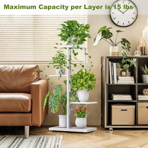 Metal Plant Stand Indoor Outdoor, 4 Tier 5 Potted Plant Shelf, Anti Slip Waterproof Flower Holders, Planter Shelf Display Rack Storage Organizer for Living Room Patio Lawn Balcony Garden