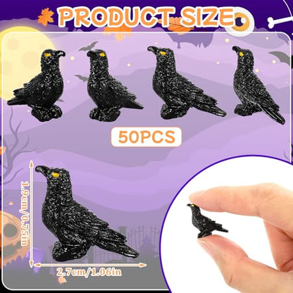 JUNEBRUSHS 50 Pcs Black Mini Resin Crow Halloween Table Decorations | Tiny Crows Figurines, Halloween Bird Ornaments, Tiered Tray Vase Filler Crafts, Party Favors - style: Halloween Style