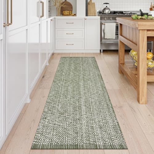 Sage Green Braided Kitchen Runner Rug, Farmhouse Entryway Rug | 2.6' x 8' Washable Hallway Runner Rug, Woven Reverisible Bathroom Runners, Low Pile Floor Carpet for Doorway/Laundry/Bedroom - color: Sage Green/Cream, size: 2.6'x8' (Rectangular)