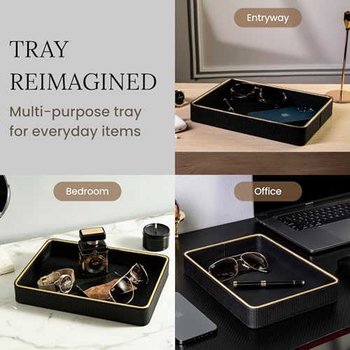 Leather Catchall Valet Tray for Men| Mens Valet Catch All Tray Key Basket - color: Black 1 Pack, size: 8" x 11" x 1.8"