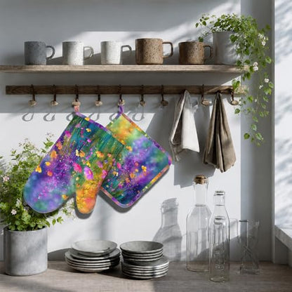 Wild Lavender Oven Mitts and Pot Holders Sets Silicone Heat Resistant Kitchen Oven Gloves Pot Holder for Cooking Baking Grilling BBQ - color: Wild Lavender