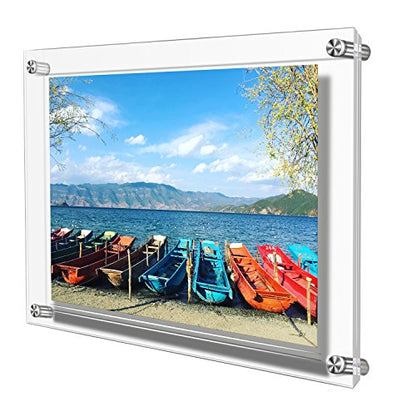 AMEITECH Acrylic Floating Picture Frame, 11x14 Double Panel Clear Wall Mount Document Certificate Frames (Inner Max Size is 9 x12.5 inch) | Wall Mount Document Certificate Frames, Transparent Hanging Pictures Frames for Gallery Wall (Inner Max Size is 9 x
