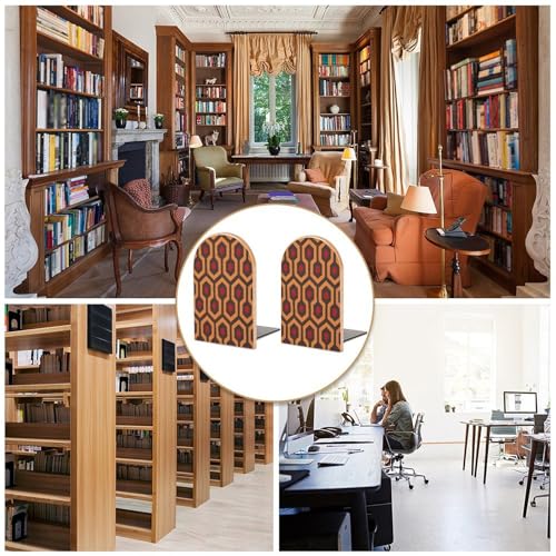 Shining Overlook Bookend 1 Pair Wood Book End for Shelves Non-Slip Heavy Duty Wooden Bookends Book Stopper Modern Decorative Bookend Holders Book Organizers for Home Office Library