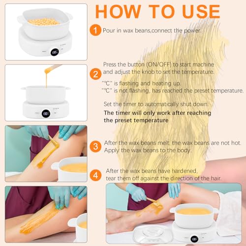 Digital Hair Removal Wax Warmer, Adjustable Temperature Waxing Machine for Women Hair Removal, Face, Bikini, Legs and Body, with Silicone Wax Pot Liner (White) - color: White