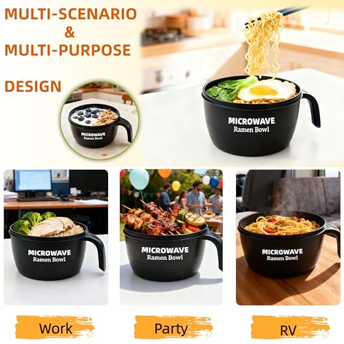 Layron Ramen Cooker Bowl - 45 oz Microwaveable Noodle Bowl Ramen in few Minutes- BPA Free and Dishwasher Safe Set with Chopsticks Perfect for Dorm, Small Kitchen, or Officee (black) - color: Black