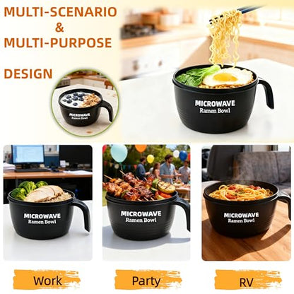 Layron Ramen Cooker Bowl - 45 oz Microwaveable Noodle Bowl Ramen in few Minutes- BPA Free and Dishwasher Safe Set with Chopsticks Perfect for Dorm, Small Kitchen, or Officee (black) - color: Black