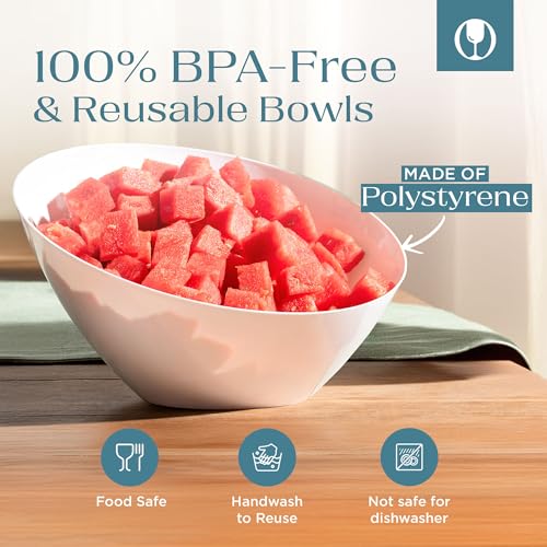 5 Pack White Angled Plastic Serving Bowl Disposable for Party Table 54oz | Angled Bowl Design. Chip, Candy, Salad & Fruit Use. Disposable Party Tableware. Buffet & Wedding Serving. White Plastic. - color: White, size: Large 54 OZ