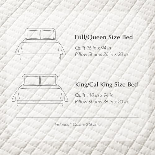 100% Cotton Modern Grid Stitch Quilt Set Queen Size, Bright White | Pre-Washed Cotton Coverlet Bedspread, Oversized Lightweight 3-Piece Bedding Set for All Season, with 2 Pillow Shams - color: Bright White, size: Full/Queen (96" X 94")