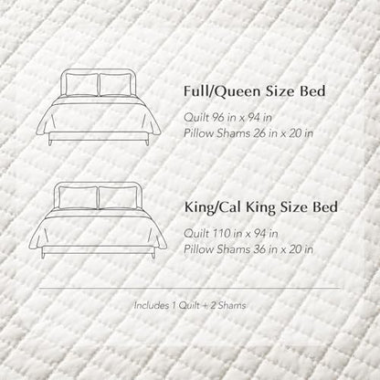 100% Cotton Modern Grid Stitch Quilt Set Queen Size, Bright White | Pre-Washed Cotton Coverlet Bedspread, Oversized Lightweight 3-Piece Bedding Set for All Season, with 2 Pillow Shams - color: Bright White, size: Full/Queen (96" X 94")