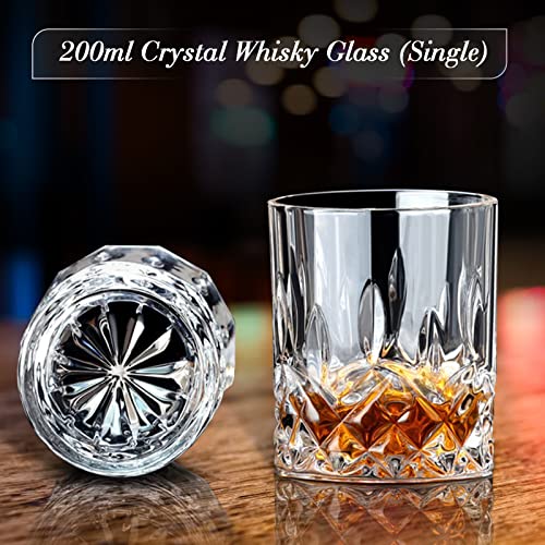 Whiskey Stones and Whiskey Glass Gift Set, DIOXADOP 8 Natural Whisky Stones 1 Crystal Whisky Glasses with Blessing Card in Exquisite Wooden Box, Prepare a Gift for a Whisky Scotch Bourbon Lover - color: 1 Whiskey Glass Set