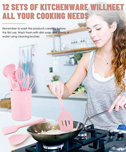 Kitchen Utensils Set-12 Pieces Silicone Cooking Utensils Set (Dishwasher Safe) 392°F Heat Resistant Spatula Set, Nonstick Cookware | Dishwasher Safe 392°F Heat Resistant Spatula Set Kitchen Utensil Set for Nonstick Cookware,Best Kitchen Tools with Holder