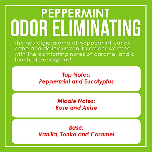 Peppermint Odor Eliminating Highly Fragranced Candle - Eliminates 95% of Pet, Smoke, Food, and Other Smells Quickly - Up to 80 Hour Burn time - 12 Ounce Premium Soy Blend - color: Peppermint