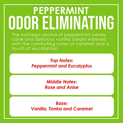 Peppermint Odor Eliminating Highly Fragranced Candle - Eliminates 95% of Pet, Smoke, Food, and Other Smells Quickly - Up to 80 Hour Burn time - 12 Ounce Premium Soy Blend - color: Peppermint