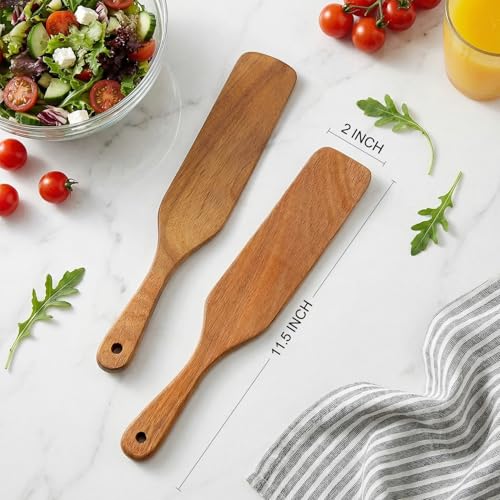 2 Pcs Wooden Spurtle for Sourdough Starter Acacia Wood Thin Spatula Scraper | Mixing Tool Sour Dough Whisk Mixer Warmer Bread Accessories Jar Spatula Sourdough Scraper Stirrer Skinny Spatula Spurtle - color: 2 PCS SPURTLE