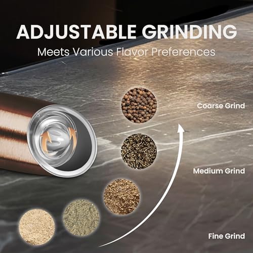 Battery Operated Salt And Pepper Grinder Set 2 Pack (Copper) | Gravity-Activated Automatic Grinder With Led Light & Adjustable Coarseness, Each Uses 6 Aaa Batteries,Kitchen Daily Seasoning - color: Battery/2pcs/Copper